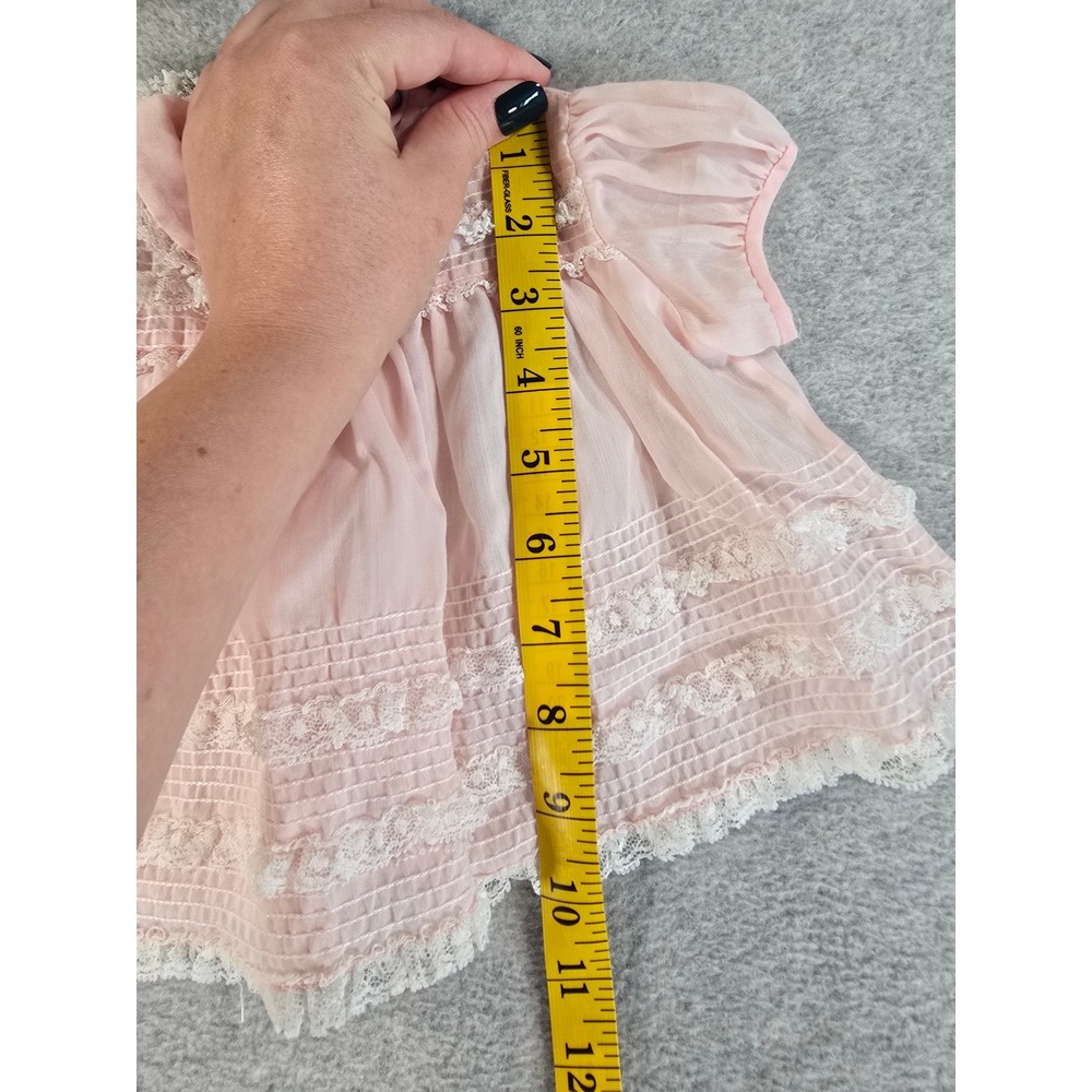Vintage Nannette Pink Sheer Lace Pintuck Baby Dress Made in USA 1960s 0-6m - Picture 11 of 11